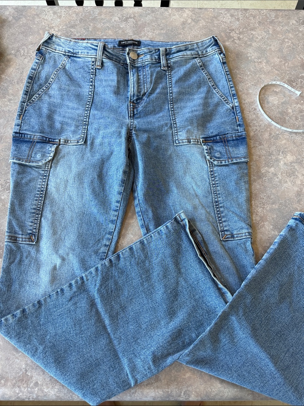 True Religion Light Blue Wide-Leg Cargo Jeans